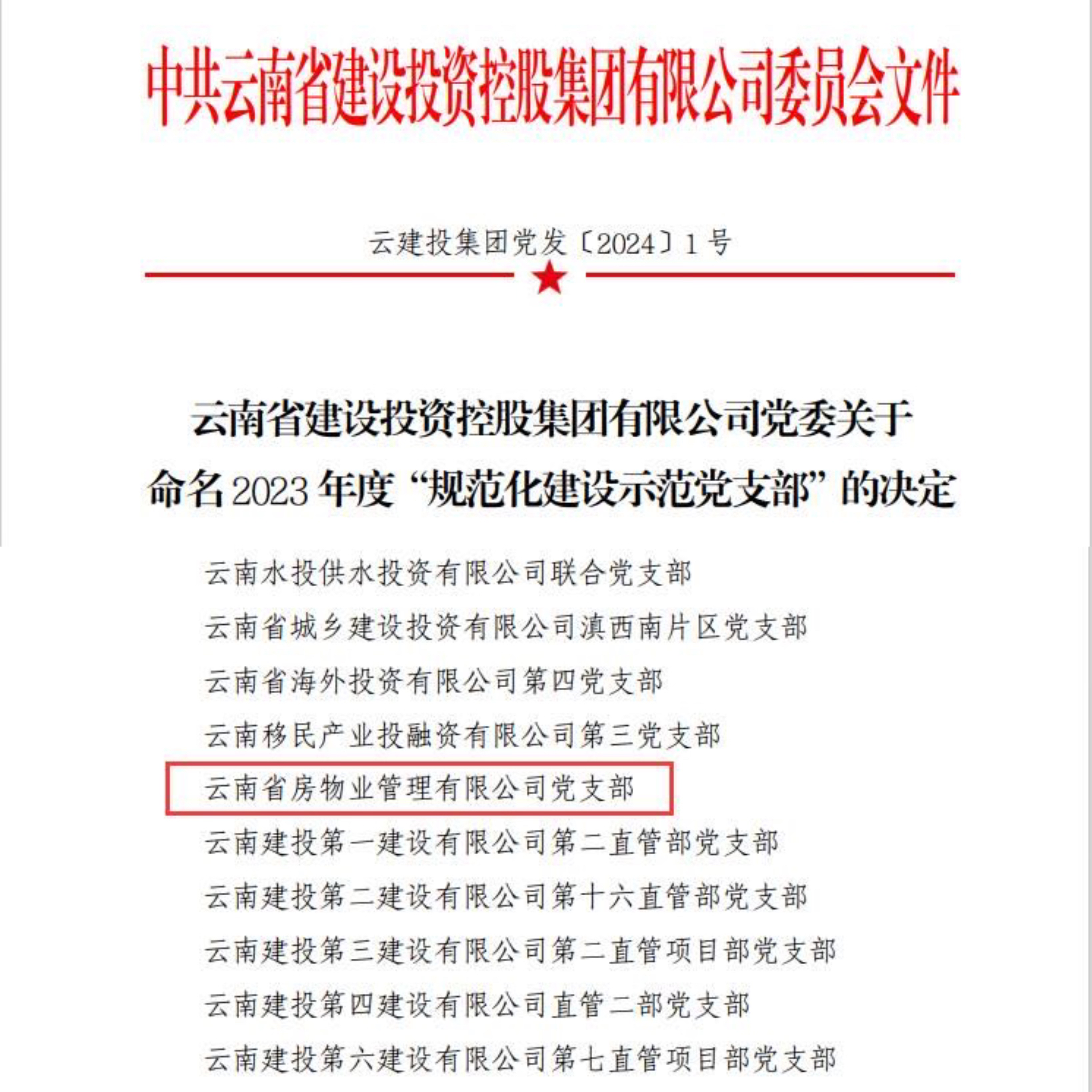 喜訊！省房物業(yè)黨支部獲集團2023年度“規(guī)范化建設示范黨支部”命名